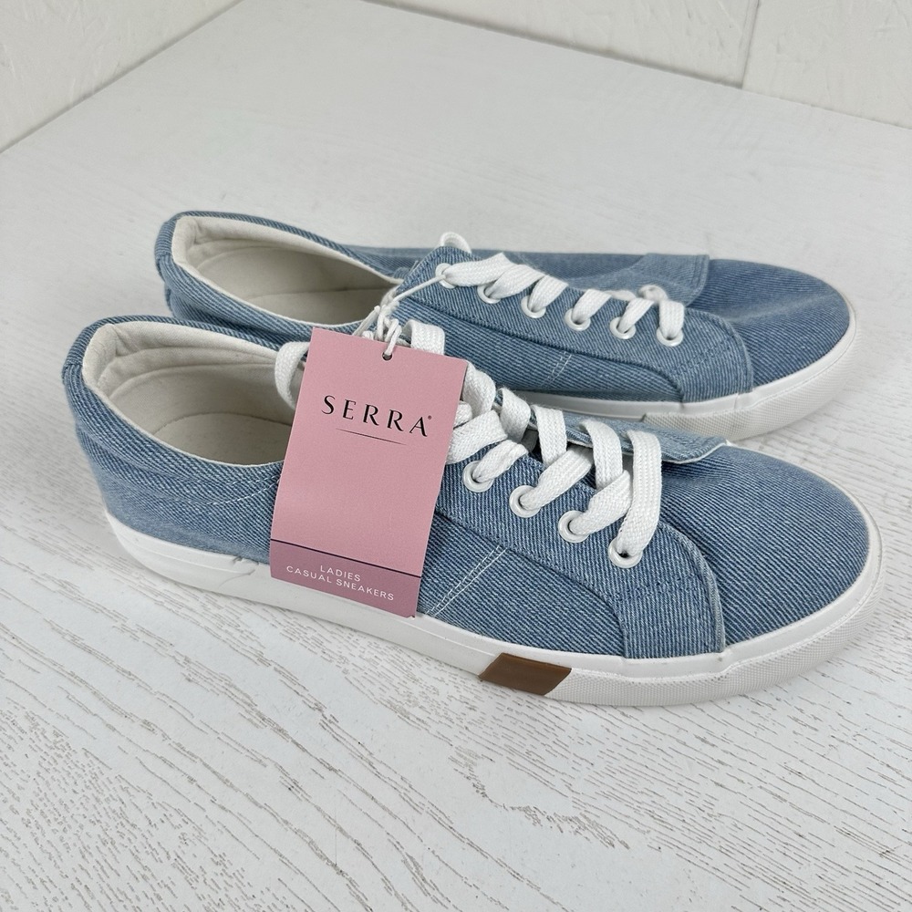 Serra Ladies Casual Sneakers Women's Size 8 Canvas Denim Look Shoes Comfort Vaca
